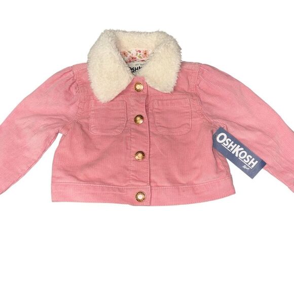 Nwt 12m Oshkosh B'gosh Pink corduroy Jacket with Faux Fur Collar - Picture 1 of 2